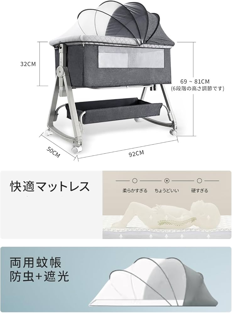 Amazon.co.jp: Kino Linpo ベビーベッド 添い寝 新生児ベッド 乳児用