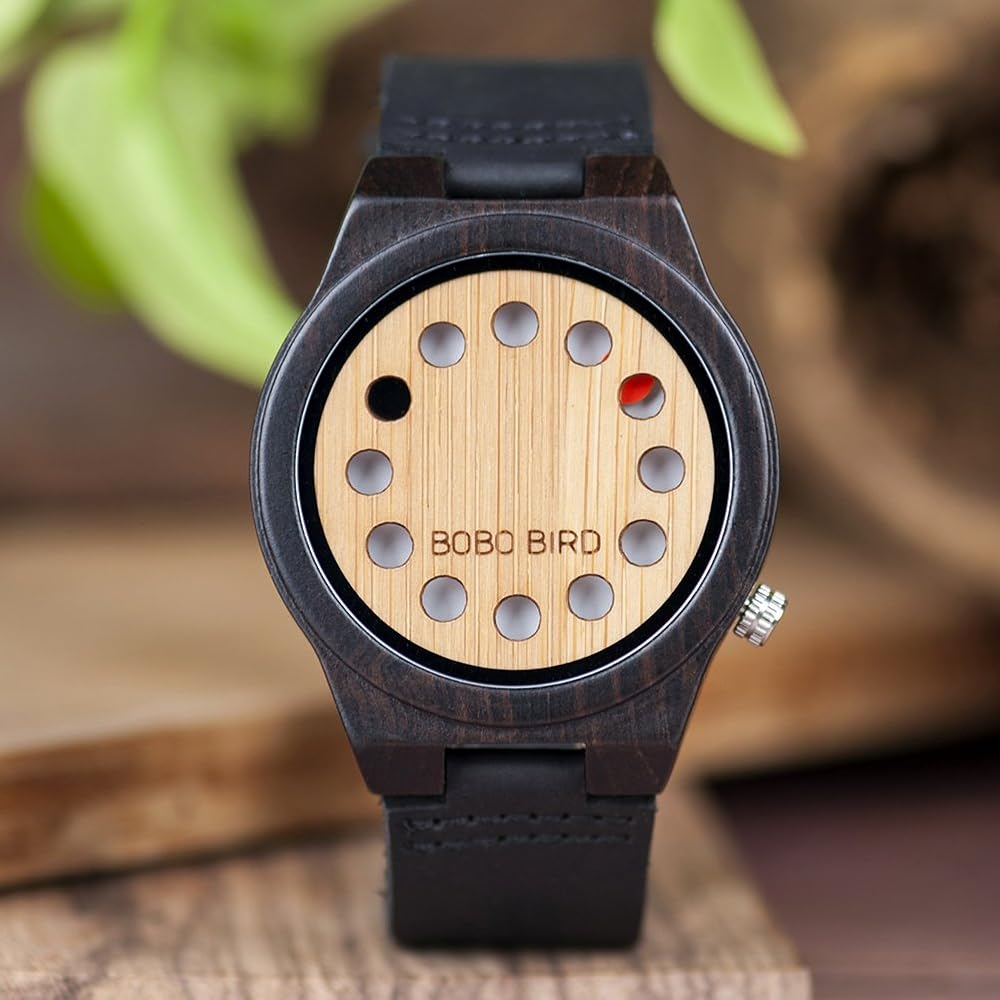 Amazon.com: BOBO BIRD Men's Bamboo Wooden Watch with Black Cowhide
