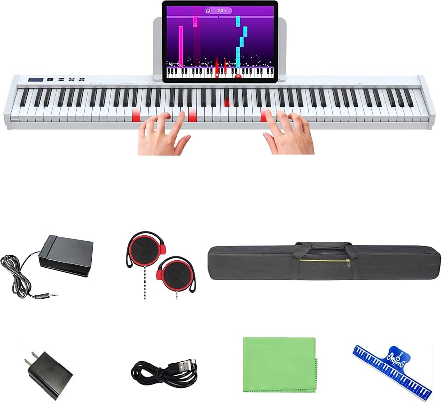 Amazon | 【鍵盤光る 日本語パネル 】 電子ピアノ 88鍵盤 ペダル 譜面