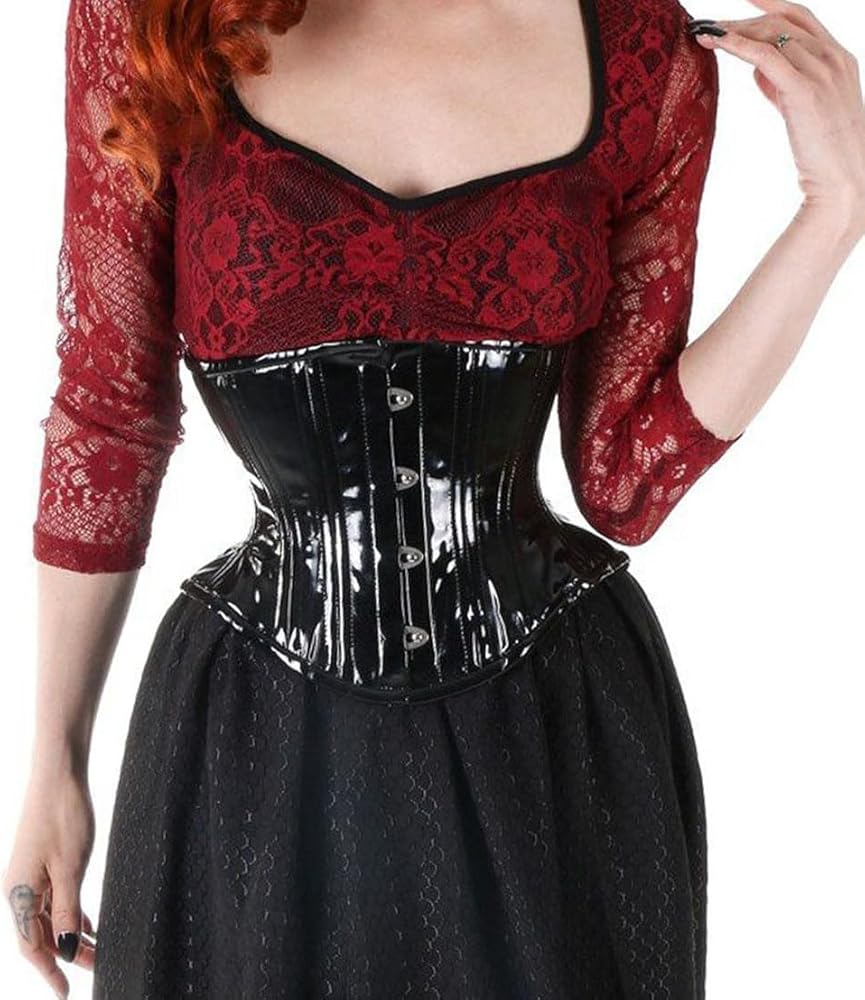 Heavy Duty Double Steel Boned Underbust Black PVC Corset for
