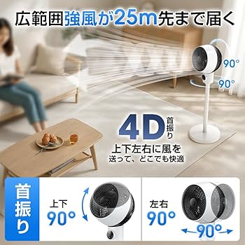 Amazon | サーキュレーター 360度首振り 【2025強風＆節電・1台多役