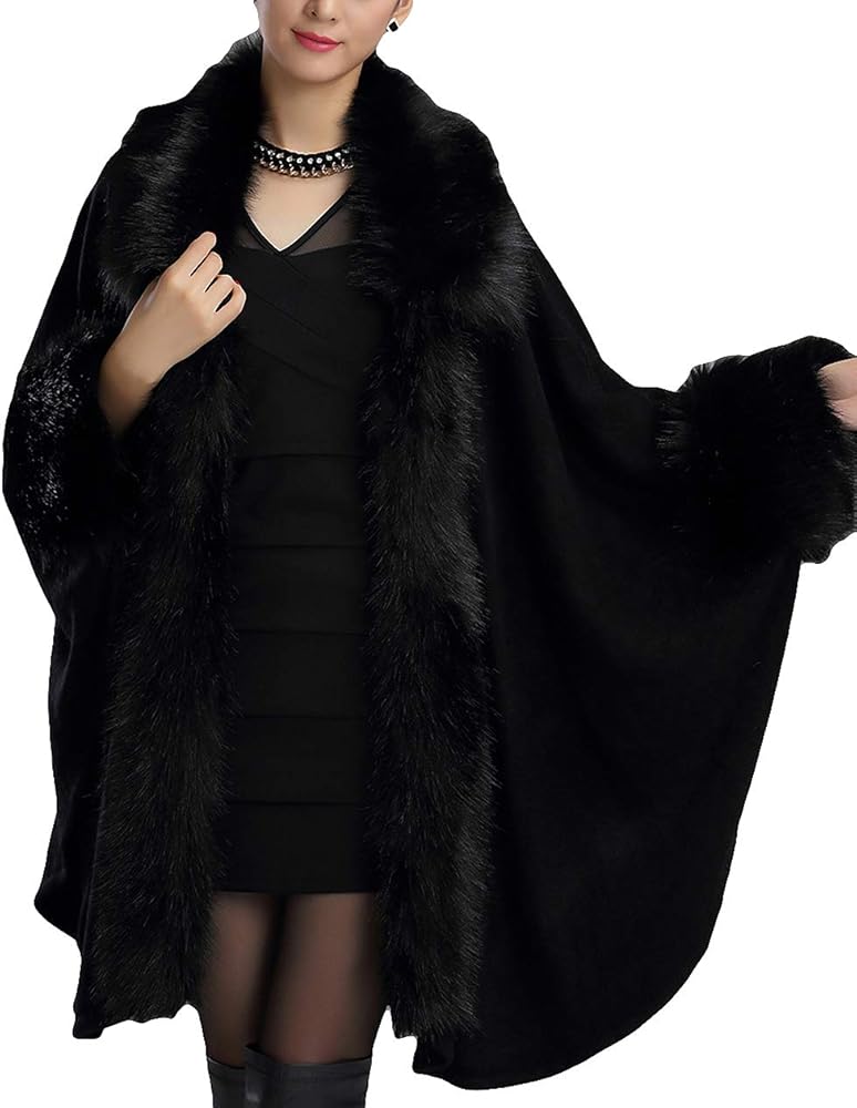 Amazon | ファーケープ レデイース フェイクファー 毛皮 ケープコート