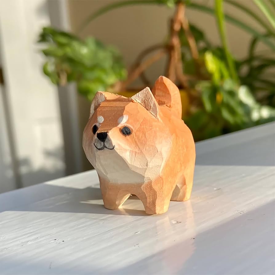 Amazon.co.jp: RemeeHi 木製 オブジェ 木彫 手作り 北欧雑貨 柴犬 置物