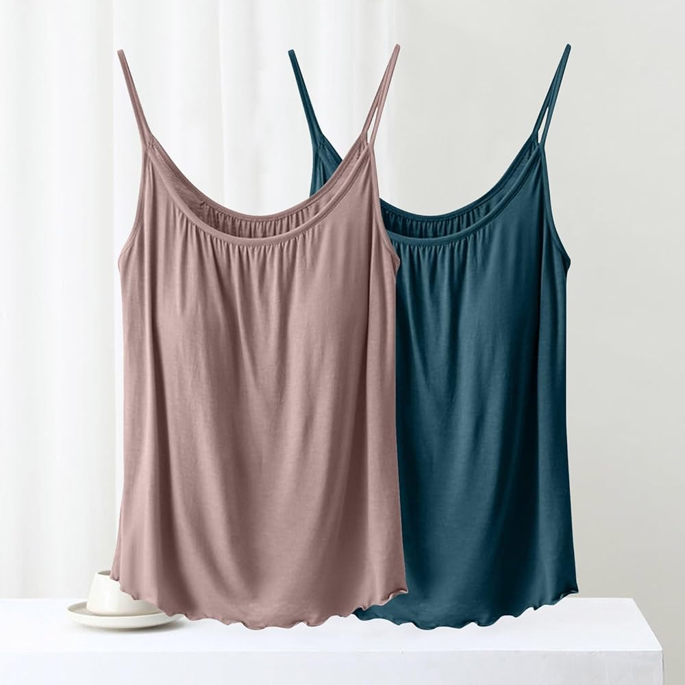 Womens 2Packs Loose Camisole Top with Built in Padded Bra Sleep