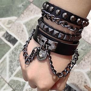 Amazon.com: NIGHTCRUZ Punk Leather Chain Bracelet, Goth Leather