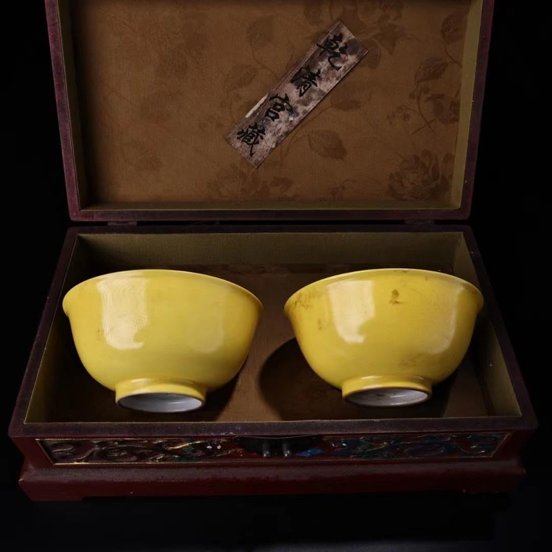 Amazon.co.jp: 中国古美術・旧蔵粉彩と黄釉瓷器碗セット・置物・茶道具