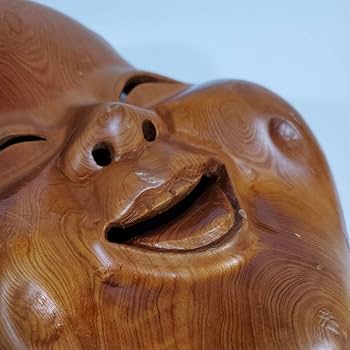 Amazon.co.jp: 木製彫刻おかめお多福能面面お面能楽鬼神鬼面彫刻木工芸