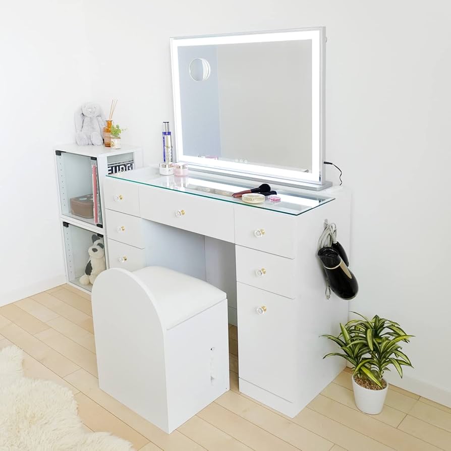 Amazon｜女優ミラー付 ドレッサー 化粧台 鏡台 椅子付き コンセント付