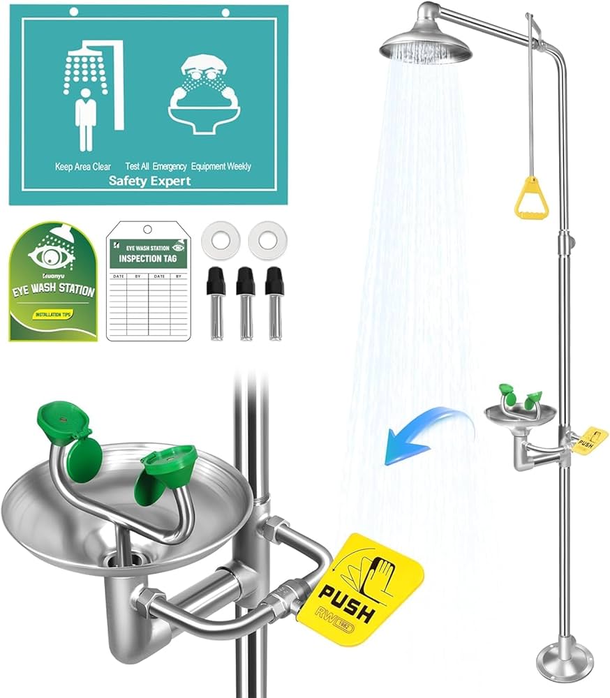 Amazon.co.jp: Huanyu 緊急用シャワー式洗眼器 一体 スタンド式 304