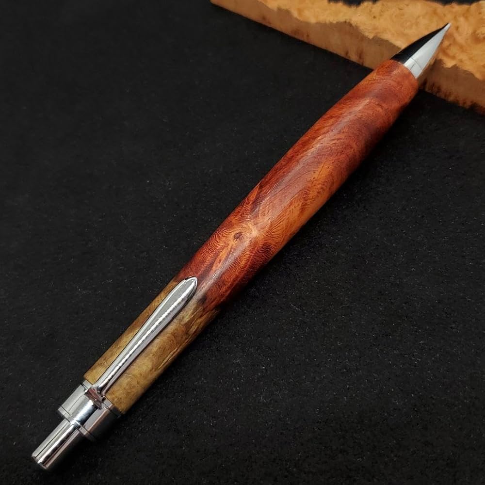 Amazon.co.jp: ⑱Bハンドメイド木軸シャーペン花梨瘤紅白赤濃いめ