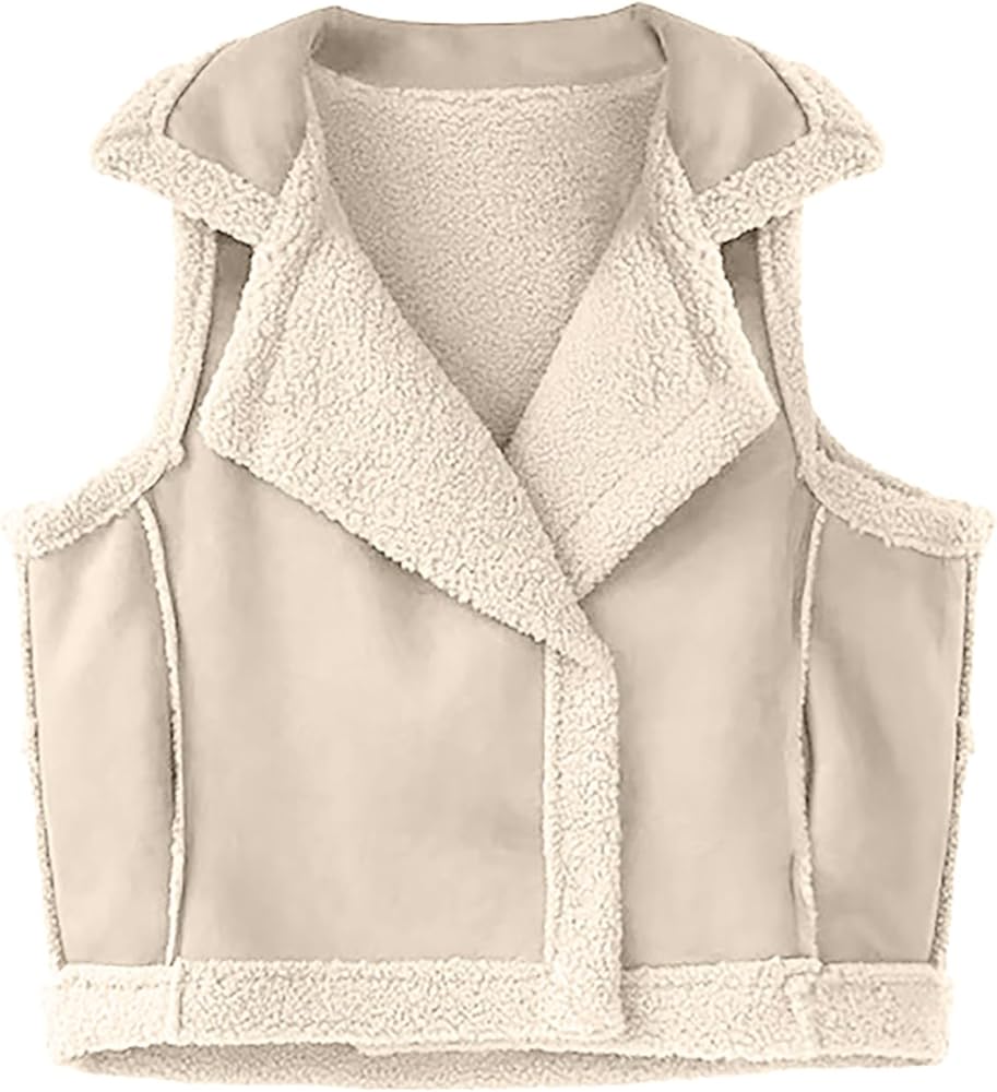 HGps8w Women's Faux Suede Sherpa Vest Cropped Western Jacket