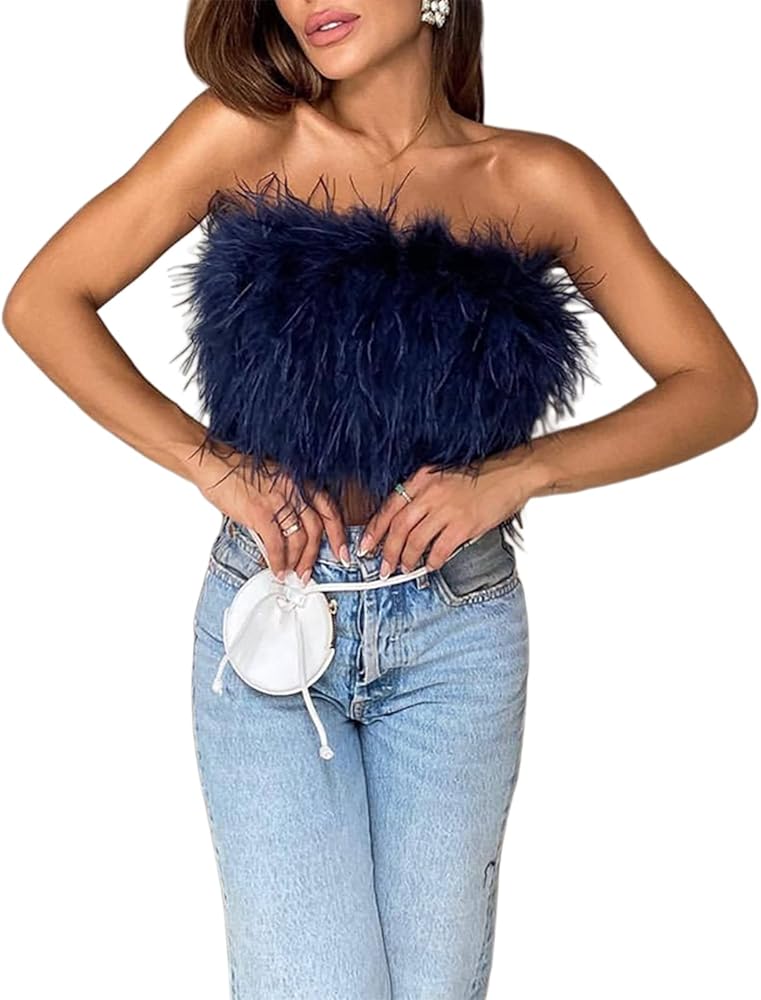 Lnzymon Women´s Summer Sexy Faux Feather Camisole Vest Strapless
