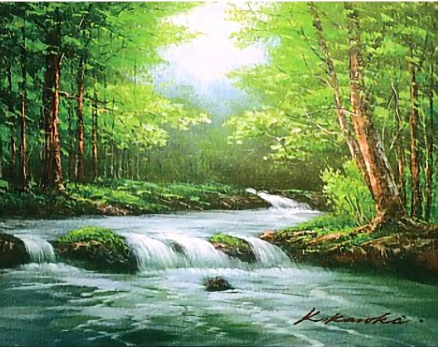 Amazon.co.jp: 黒木啓 奥入瀬1 F6号 受注制作 油彩画 油絵 風景画