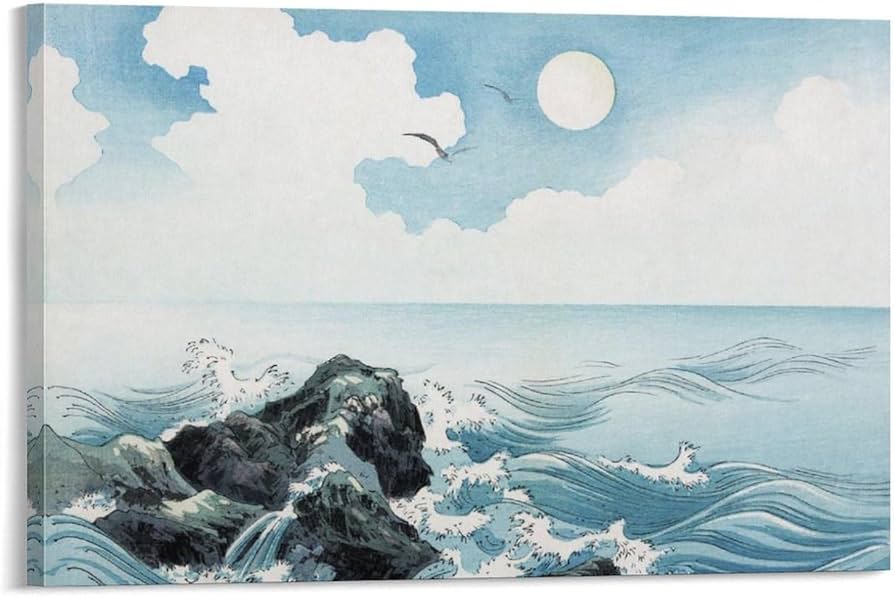 Amazon.co.jp: 絵画 岩に打ち寄せる波インテリア 絵画 日本の