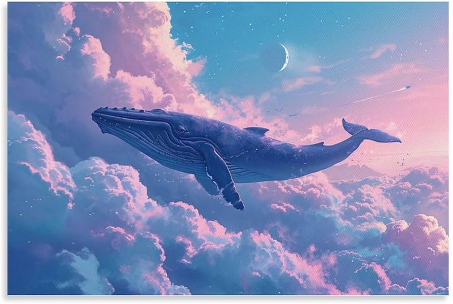Amazon.co.jp: 絵画 空を飛ぶクジラインテリア 絵画 夢のような光景
