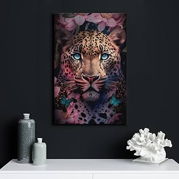Amazon.co.jp: 絵画 ヒョウの顔の壁紙インテリア 絵画 カラフルな