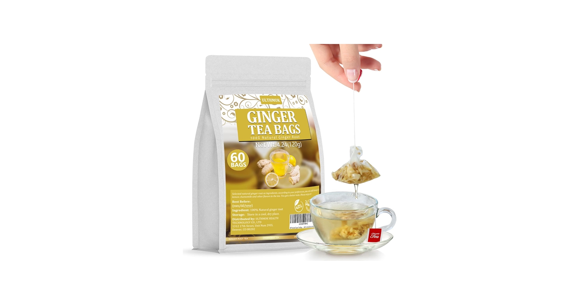 Amazon.com : 60 Premium Ginger Tea Bags, Made with 100% High