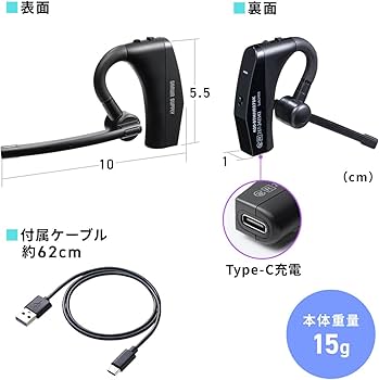 Amazon.co.jp: サンワダイレクト Bluetoothヘッドセット 片耳 オープン