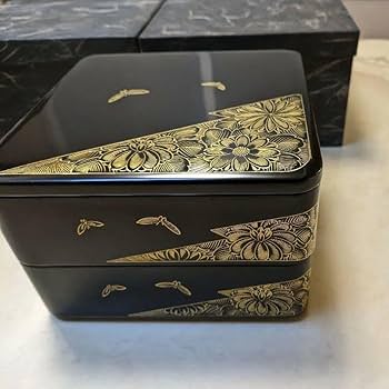 Amazon.co.jp: 輪島塗 重箱二段重二揃い 能登輪島製 布着本堅地