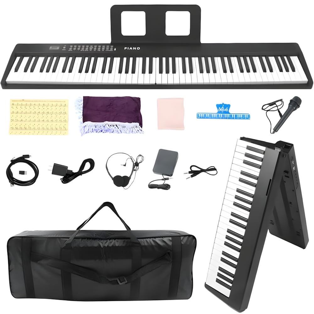 Amazon | Yumcute 電子ピアノ 88鍵盤 折りたたみ 2つ折り電子