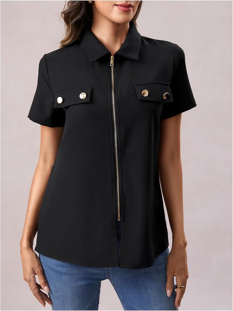 SweatyRocks Women's Casual Short Sleeve Collared Shirt Button