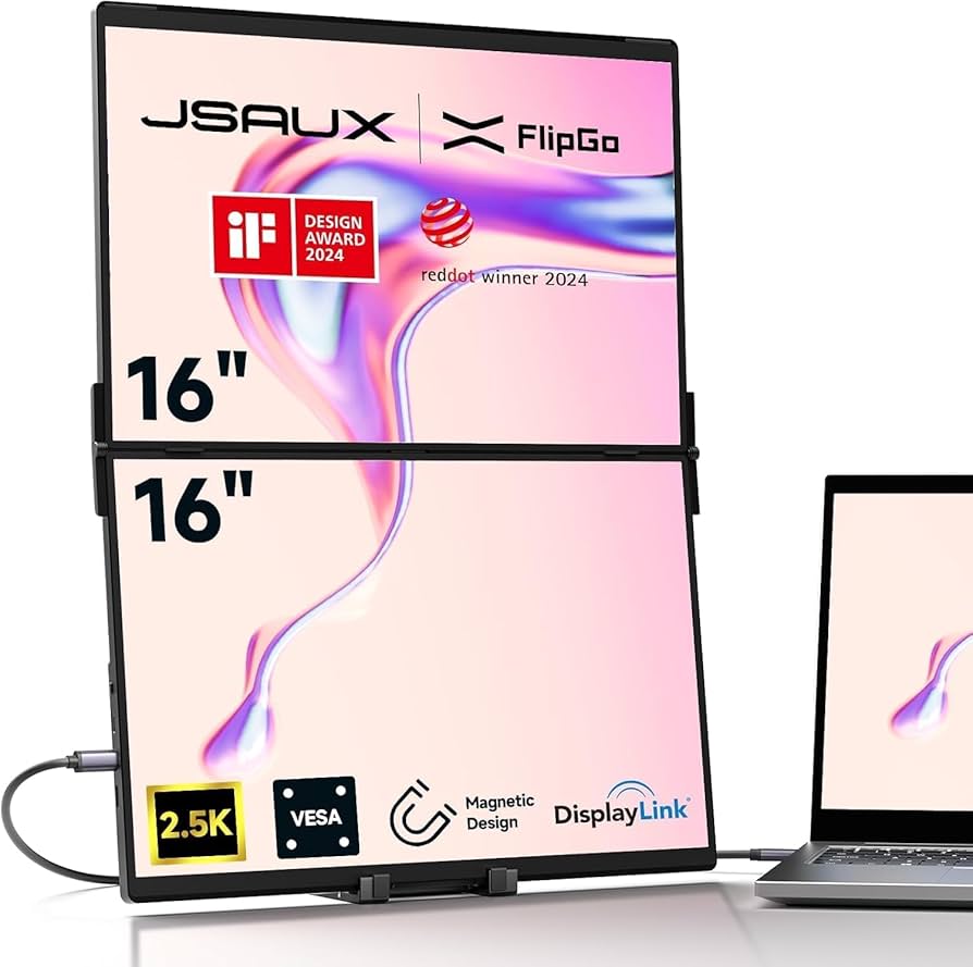 Amazon.co.jp: JSAUXポータブルモニタFlipGo Pro 16インチ2.5Kデュアル