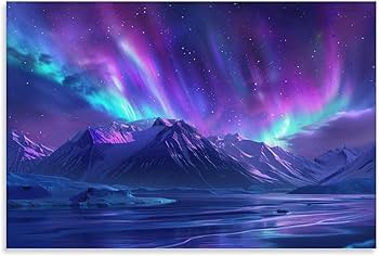 Amazon.co.jp: 絵画 氷河、雪山、オーロラの星空 アートパネル