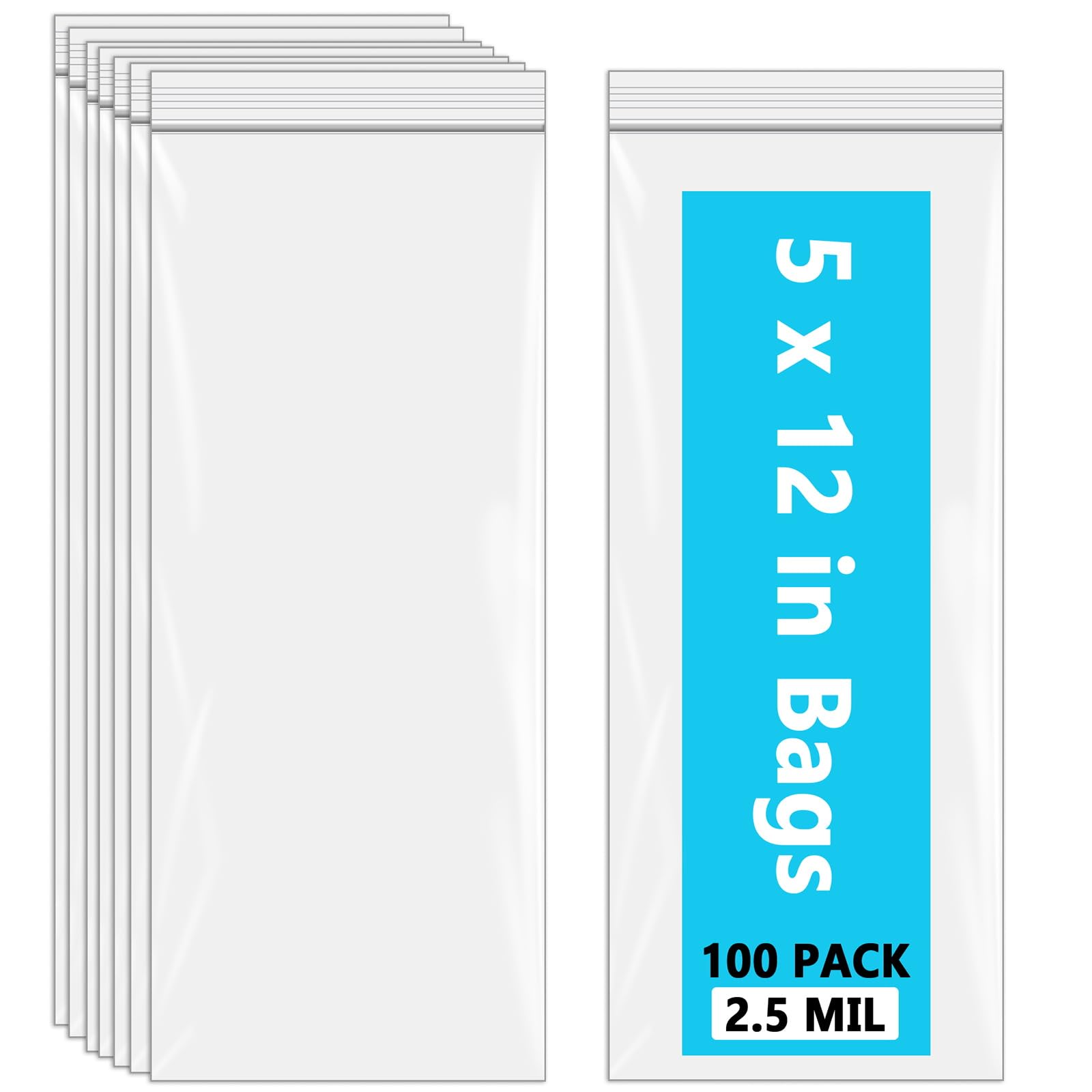 Amazon.com: 5x12 Long Plastic Zip Bags, Clear Poly Bags, 2.5 Mil