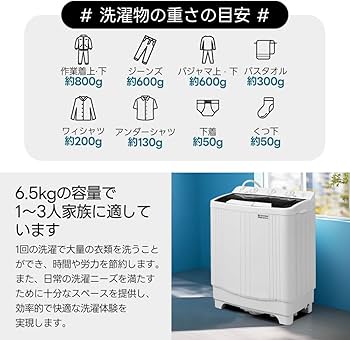 Amazon | 二槽式洗濯機 洗濯槽6.5kg/脱水槽4kg 大容量 タイマー機能 縦