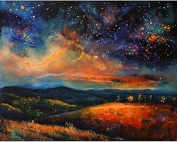 Amazon.co.jp: 30 大型オリジナルアート 夜の星空の風景画 キャンバス