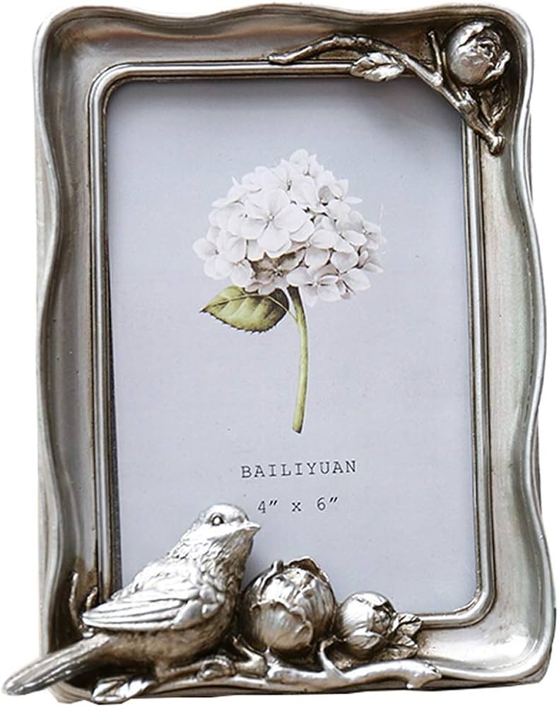 Amazon.co.jp: 額縁 シルバー 立体彫刻 鳥 薔薇 樹脂製 フォトフレーム