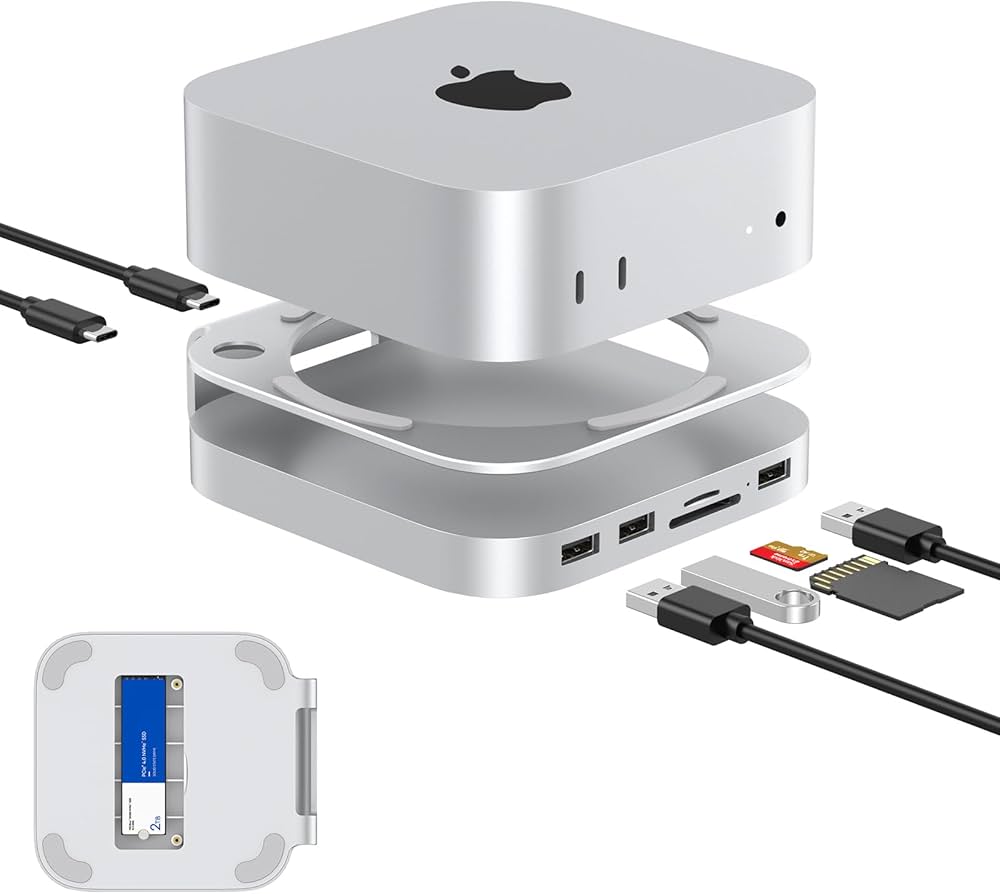 GEWOKLIY Mac Mini M4 Dock, Aluminum Mac Mini Stand and Hub for Mac
