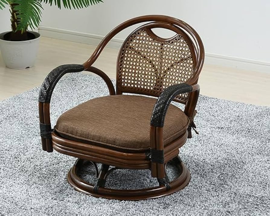 Amazon｜籐 回転 チェア ミドルチェア 籐椅子 完成品 回転座椅子 回転