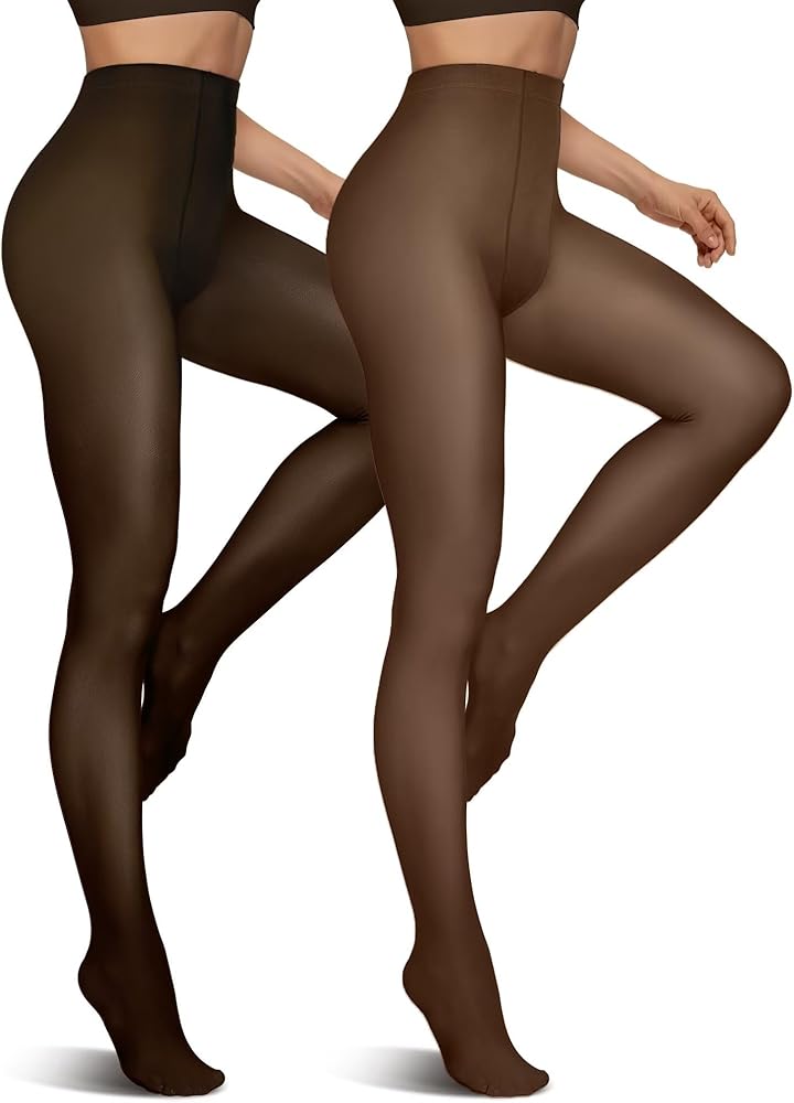 Vertvie 2 Pairs Fleece Lined Tights for Women Thermal Pantyhose