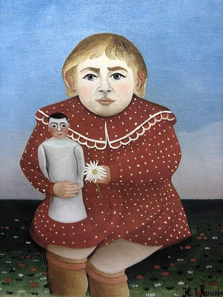 Amazon | アンリ・ルソー 人形を持つ子供 A4 ポスター 輸送用 額付き