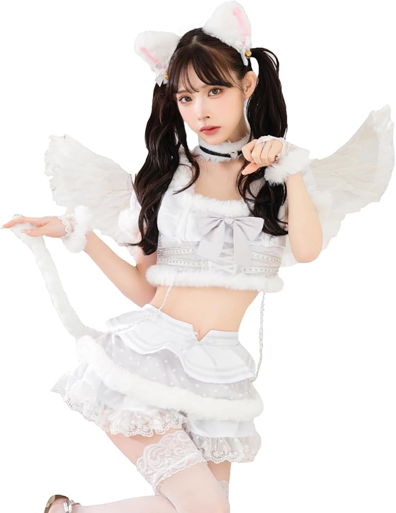 Amazon.co.jp: [Malymoon] ハロウィン コスプレ 白猫 キャット 天使