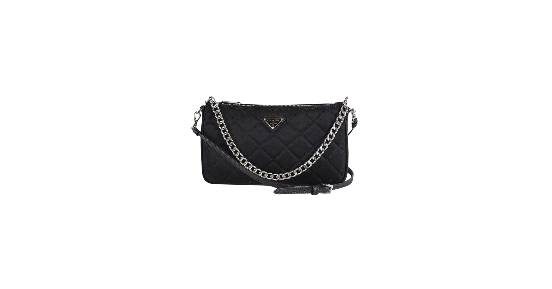 Prada Black Quilted Tessuto Nylon Chain Crossbody Bag Silver