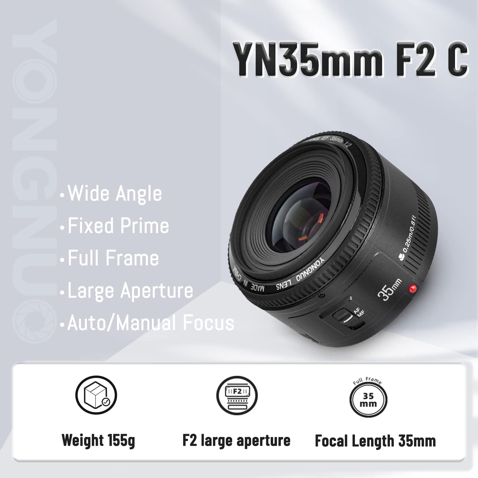 Amazon.com : YONGNUO YN35mm F2 Lens 1:2 AF/MF Wide-Angle Fixed