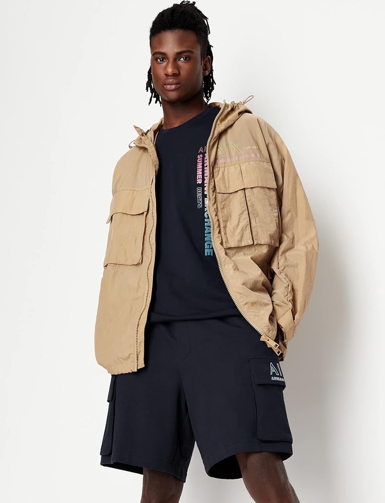 Armani Exchange Men's Summer Beats Vertical Logo Tee, Navy, X