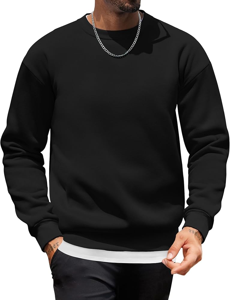 COOFANDY Men's Fleece Crewneck Sweatshirt Cotton Long Sleeves Soft