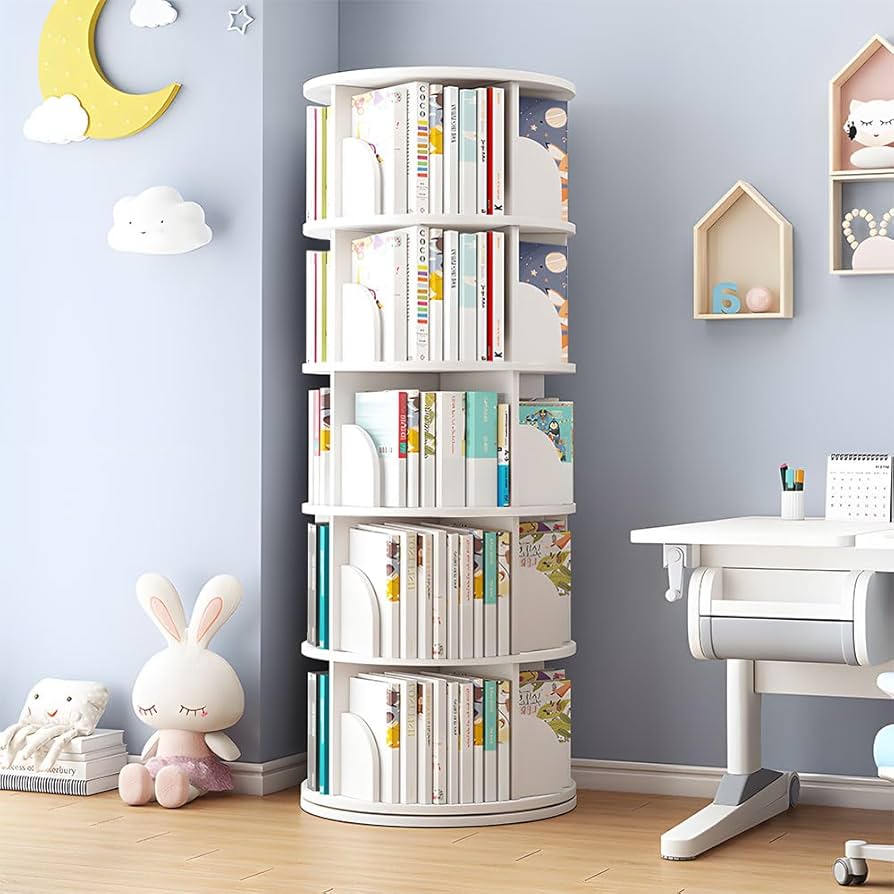 Amazon｜Yumcute 本棚 回転式本棚 (ホワイト, 5段)｜本棚 オンライン通販