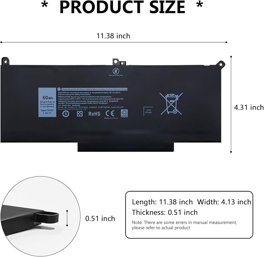 Amazon.com: 60Wh F3YGT Laptop Battery Replacement for Dell