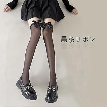 Amazon | M＆YFASHION リボンブラックストッキング//レース黒