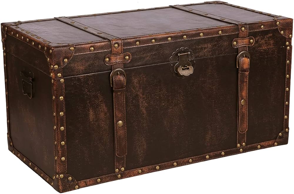 Amazon｜Aoakua 鍵付き 超特大 トランク型 収納ボックス 大型 木箱