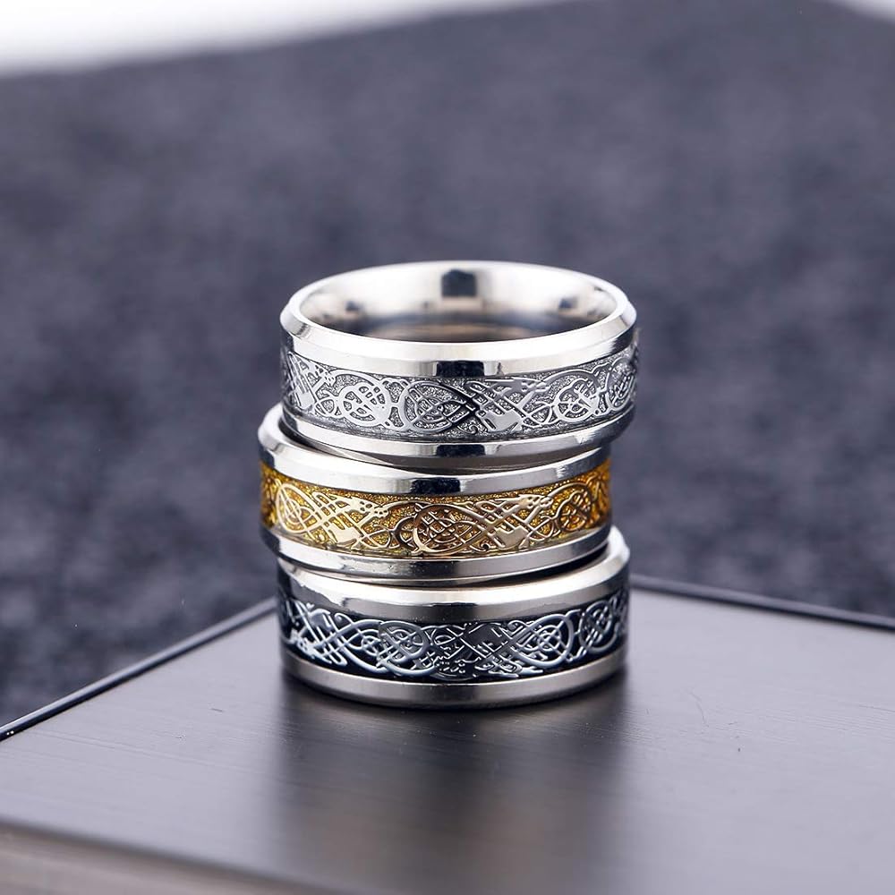 JEWPARK 6Pcs 8mm Stainless Steel Rings for Men Celtic Dragon