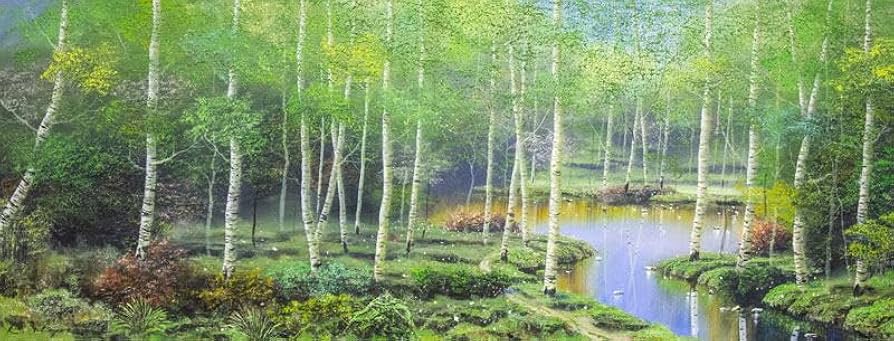 Amazon.co.jp: 早瀬 遼 「 白樺林 」 油絵 ・ 油彩画 WF6 : ホーム