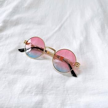 Amazon.co.jp: ラウンド サングラス ゴールドフレーム ピンク ブルー