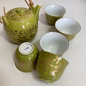 Amazon.co.jp: たち吉 急須 湯呑5客セット グリーン 萌葱金彩 茶器 和