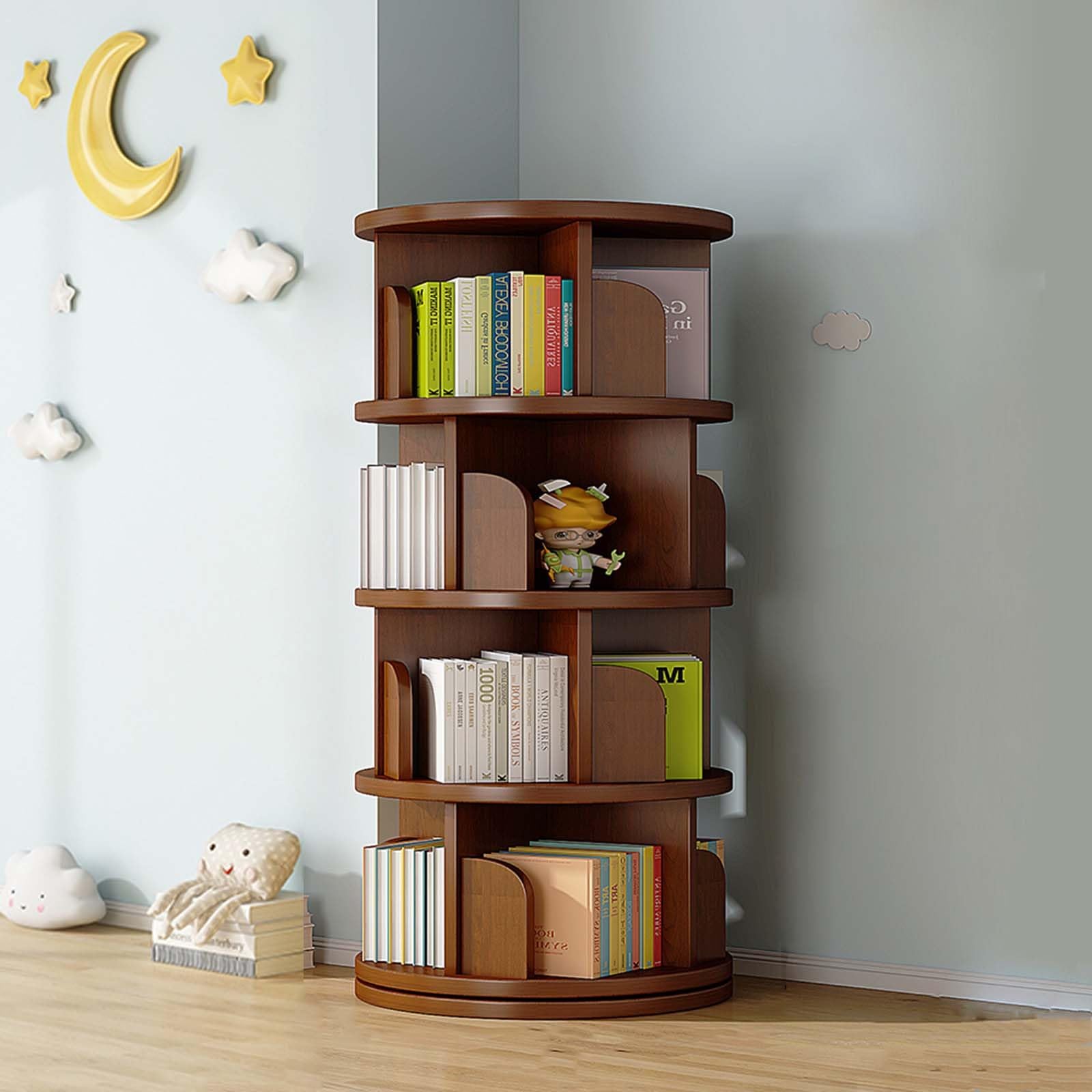 Amazon｜回転式本棚 直径46cm 本棚 大容量 スリム 絵本棚 漫画 収納