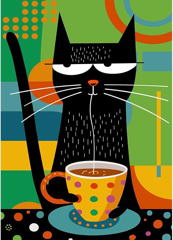 Amazon.com: Bgraamiens -Coffee Cat- Modern Art Cartoon Whimsical